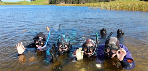 Team of divers in Lake Ngakapua
