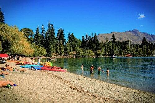 Swimmers in Queenstown, New Zealand